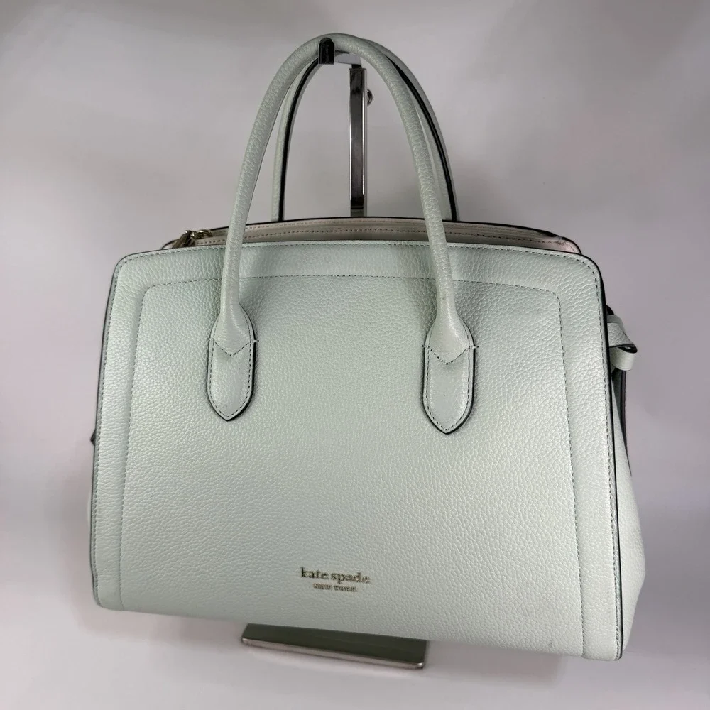 Kate Spade knott Leather Medium Satchel Crossbody Tote Mint Pistachio Pebbled